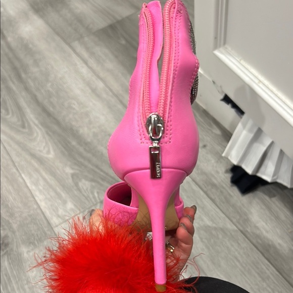SCHUTZ Linara Neon Pink Leather Crystal Heels 5.5 - Picture 4 of 9